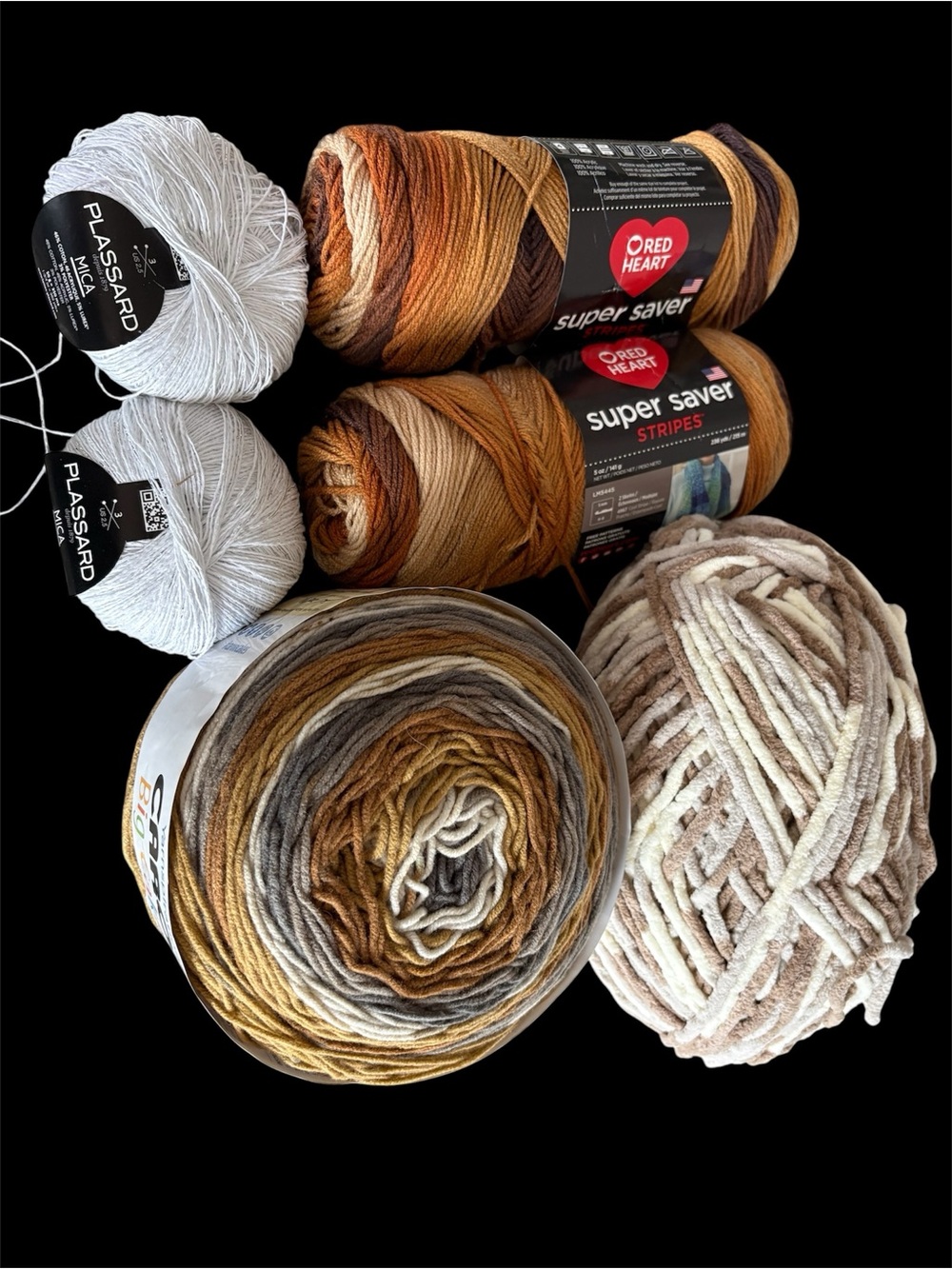 Red Heart & Plassard Mixed Neutral Yarn Pack - Brown, Tan, Cream, White